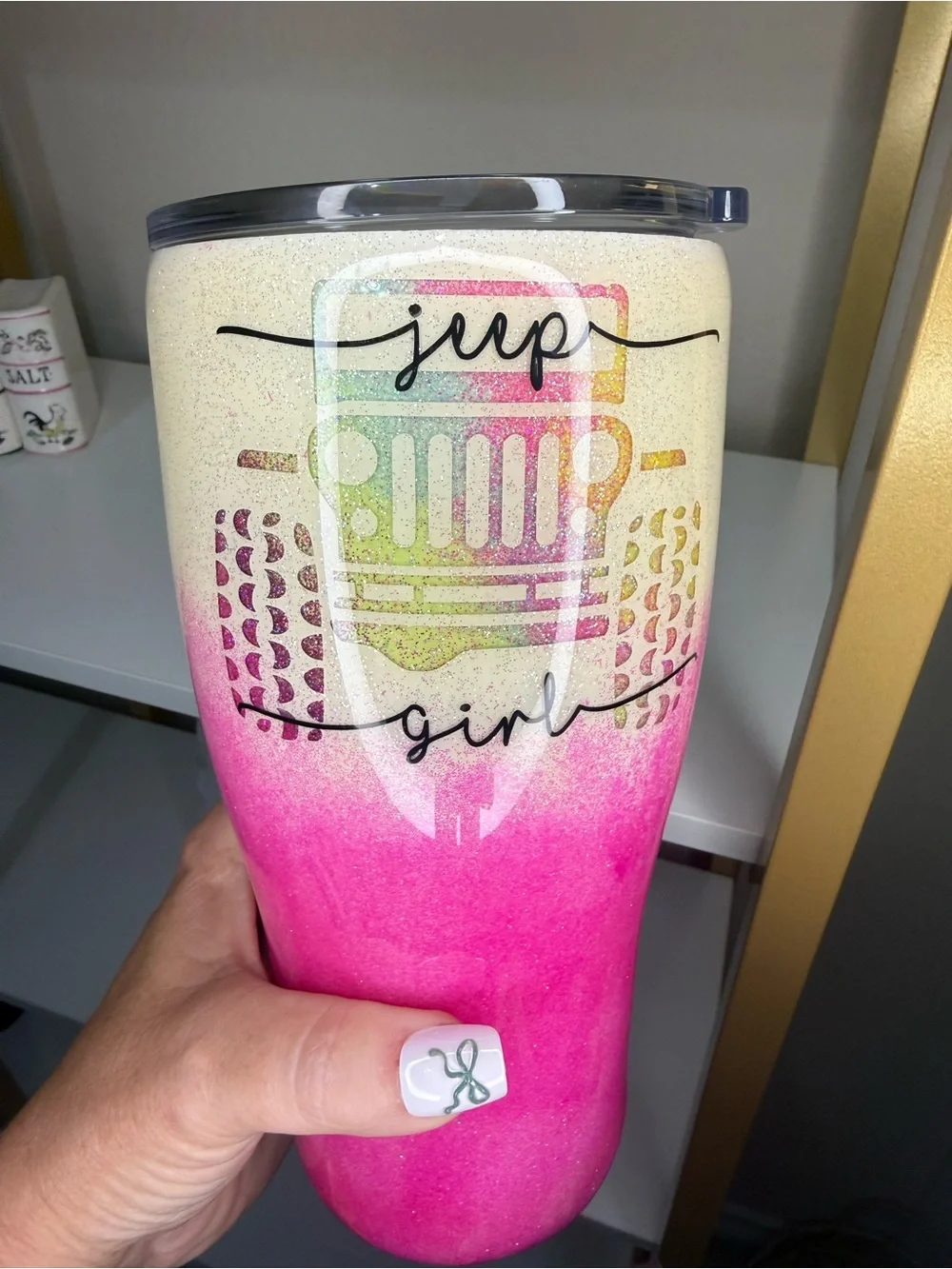 Yeti Ombre Pink & Cream Jeep Girl Stainless Travel Tumbler